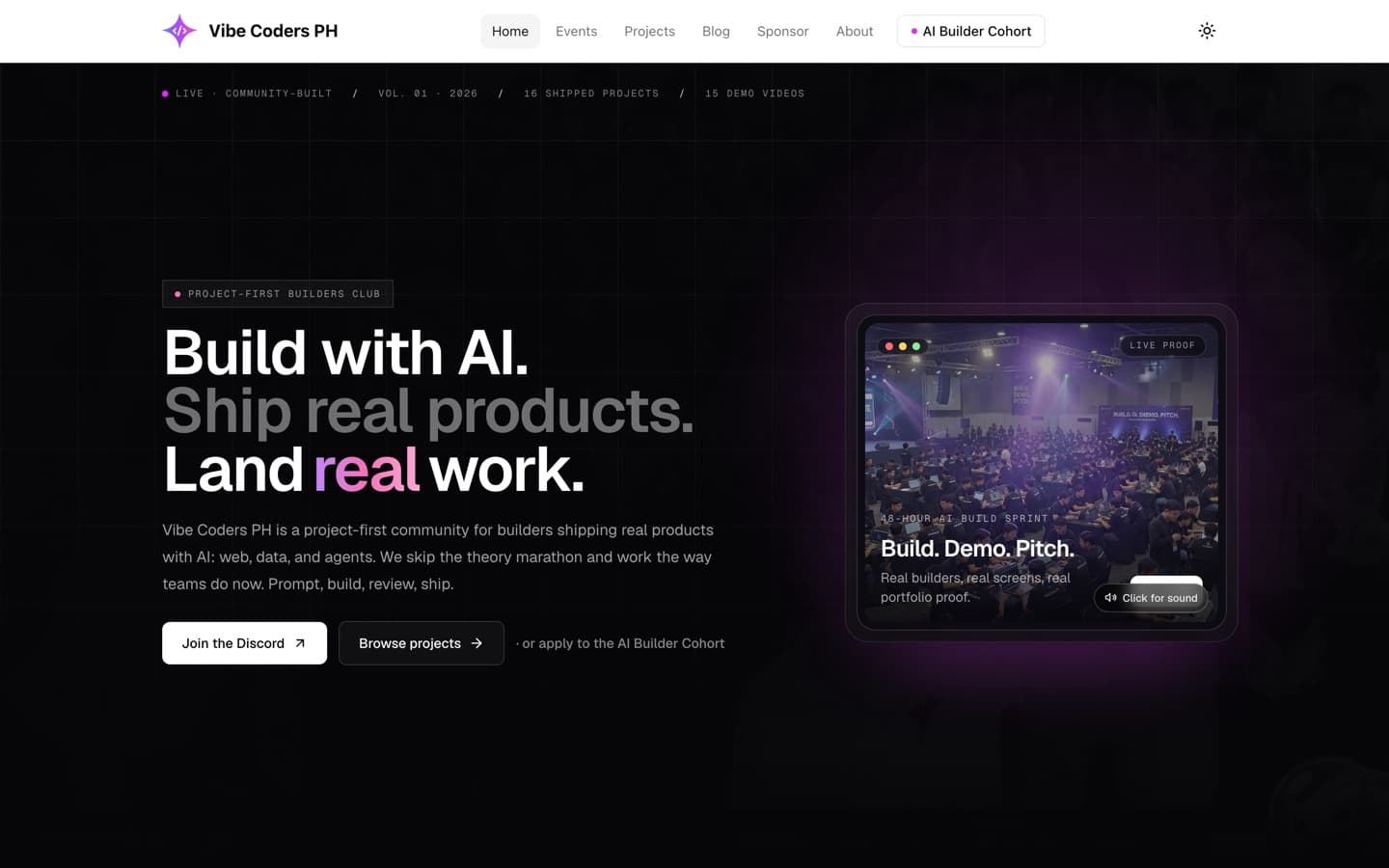 Vibe Coders PH community homepage